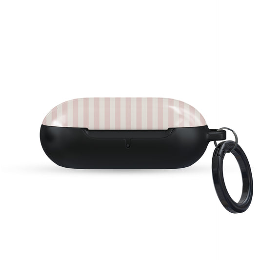 Pink and cream stripe protective Samsung buds case