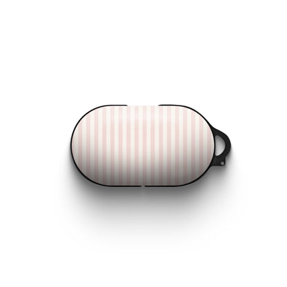 Pink and cream stripe protective Samsung buds case