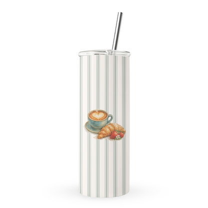 coffee tumbler 20oz croissant coffee cup sage green striped tumbler cafe aesthetic cup neutral drink tumbler aesthetic coffee tumbler