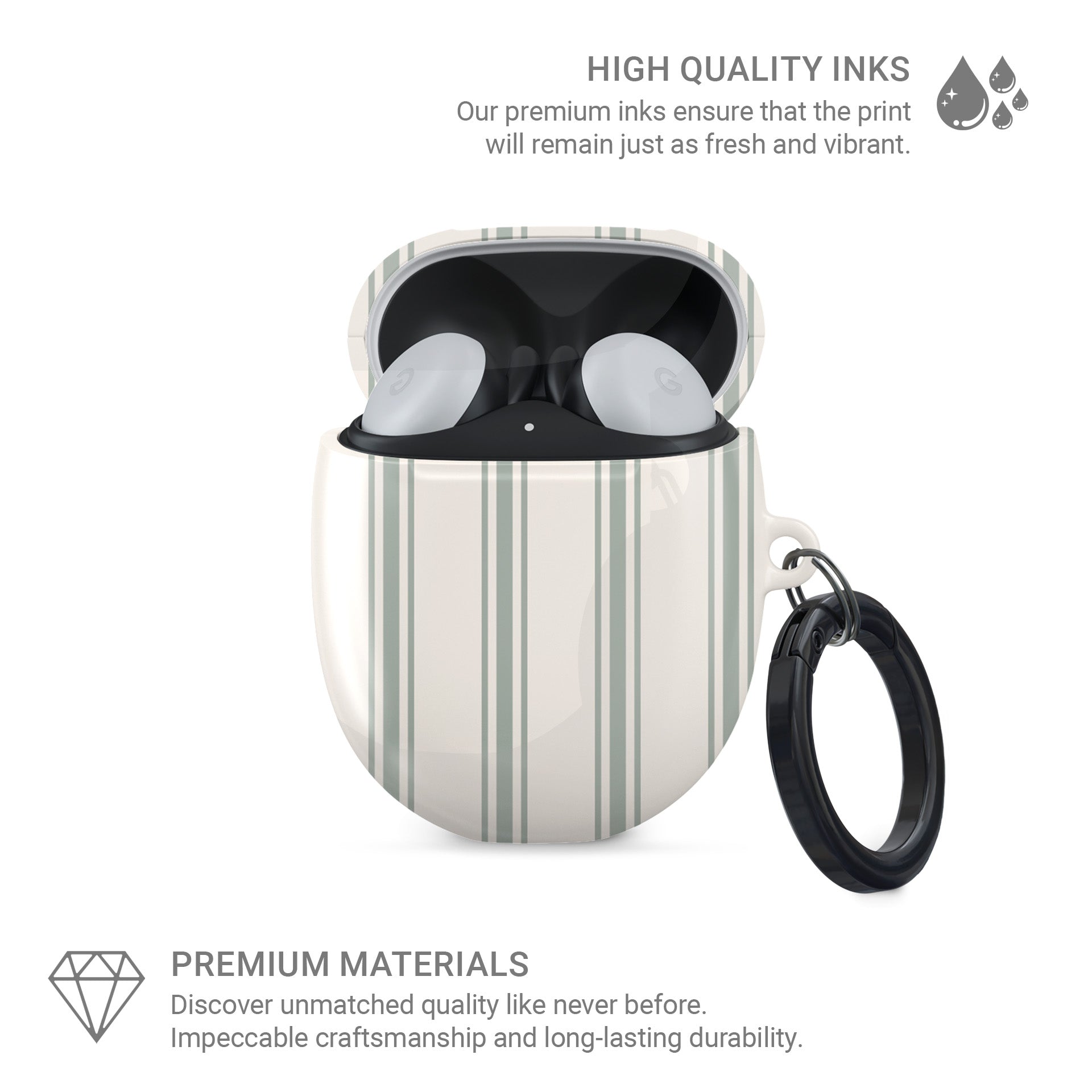 green striped pixel buds case sage stripe google earbuds cover aesthetic neutral buds case glossy slim protective earbuds case