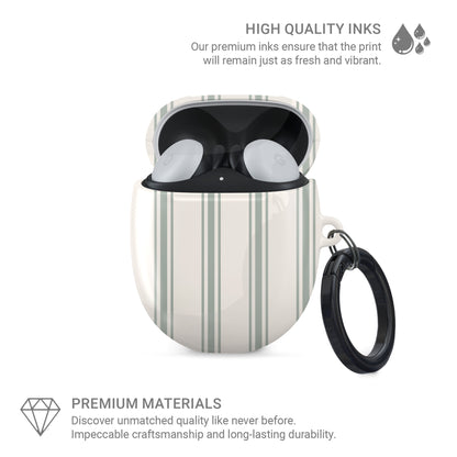green striped pixel buds case sage stripe google earbuds cover aesthetic neutral buds case glossy slim protective earbuds case