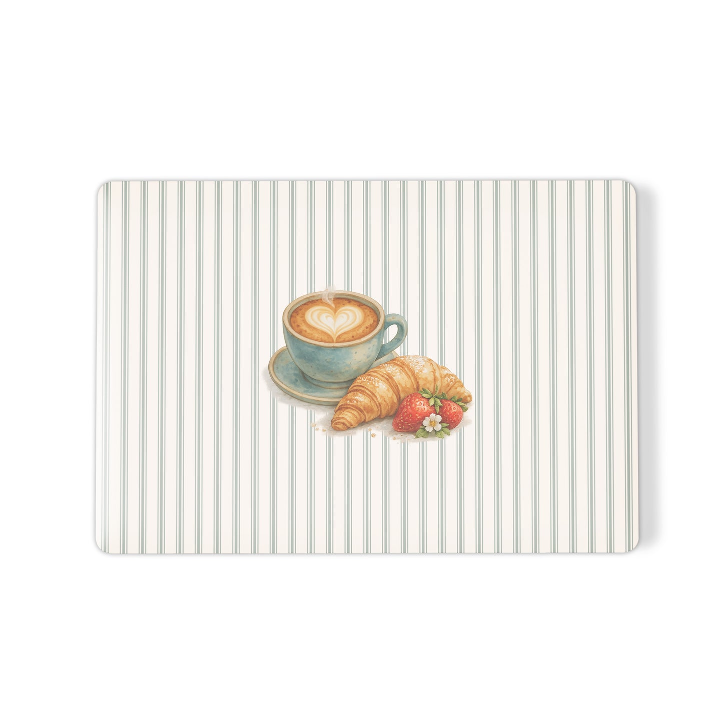 coffee croissant macbook case skin sage striped laptop cover aesthetic coffee laptop skin cute macbook cover neutral cafe design