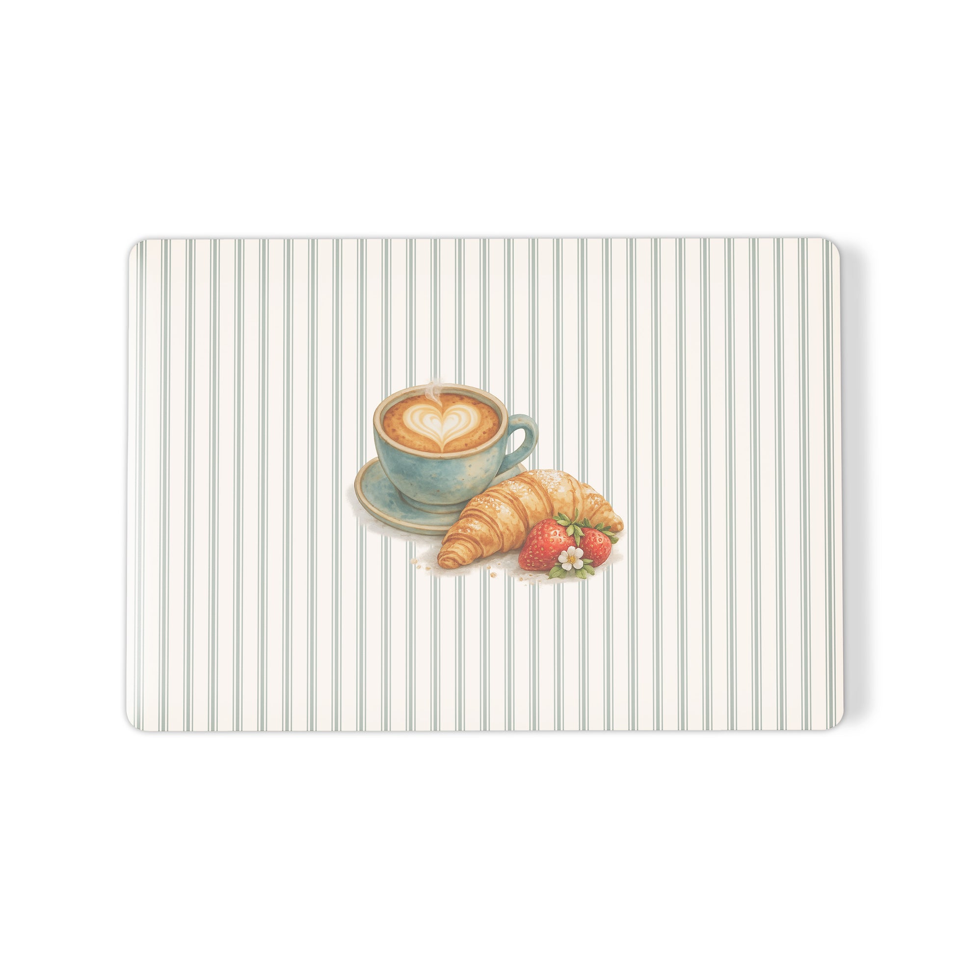 coffee croissant macbook case skin sage striped laptop cover aesthetic coffee laptop skin cute macbook cover neutral cafe design