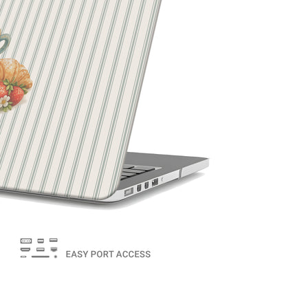 coffee croissant macbook case skin sage striped laptop cover aesthetic coffee laptop skin cute macbook cover neutral cafe design