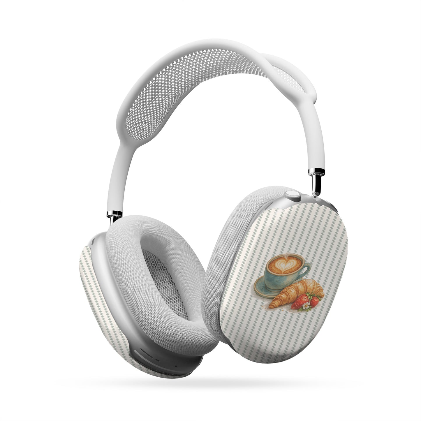 coffee croissant airpods max case cafe aesthetic headphones cover sage striped headphones case glossy protective airpods max case