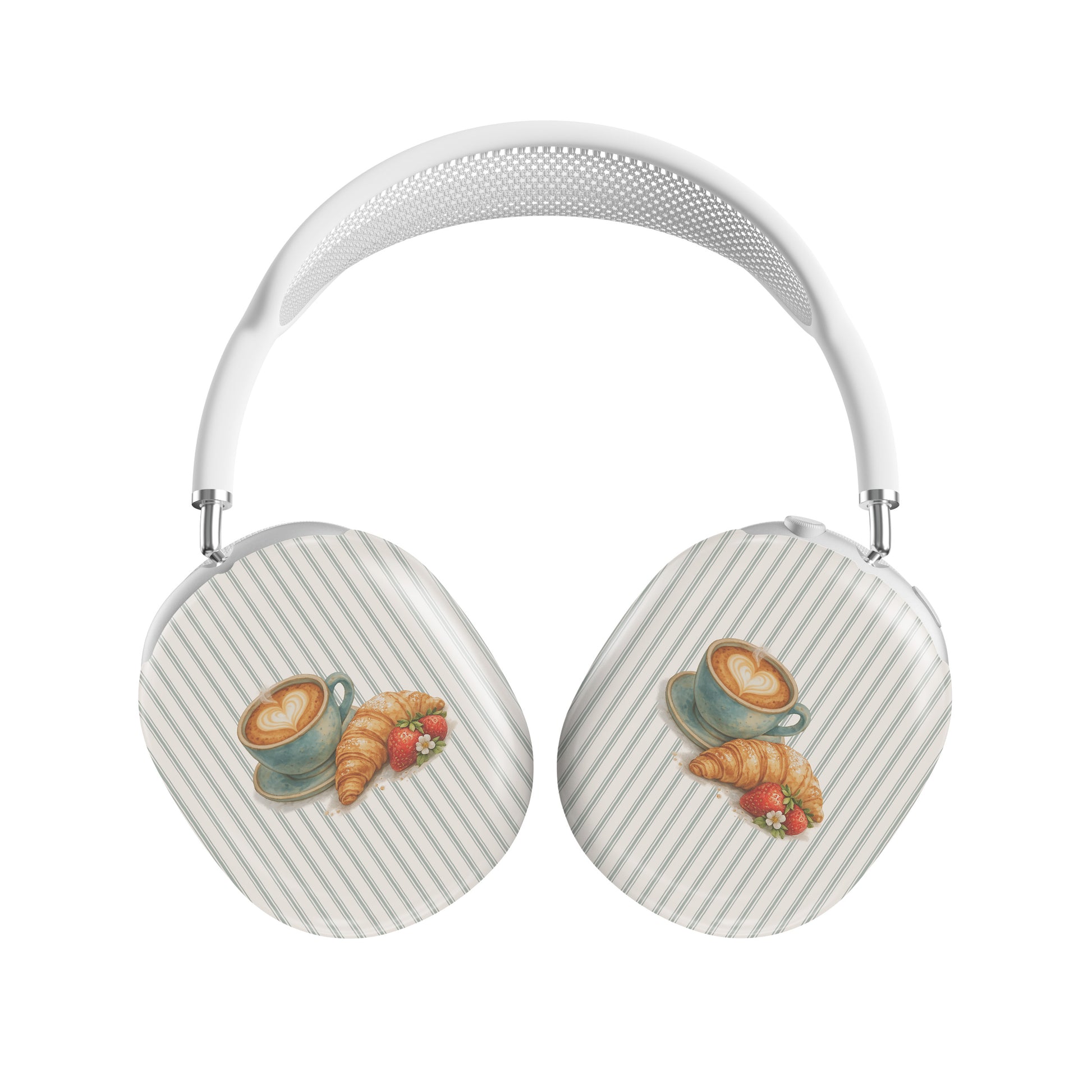 coffee croissant airpods max case cafe aesthetic headphones cover sage striped headphones case glossy protective airpods max case