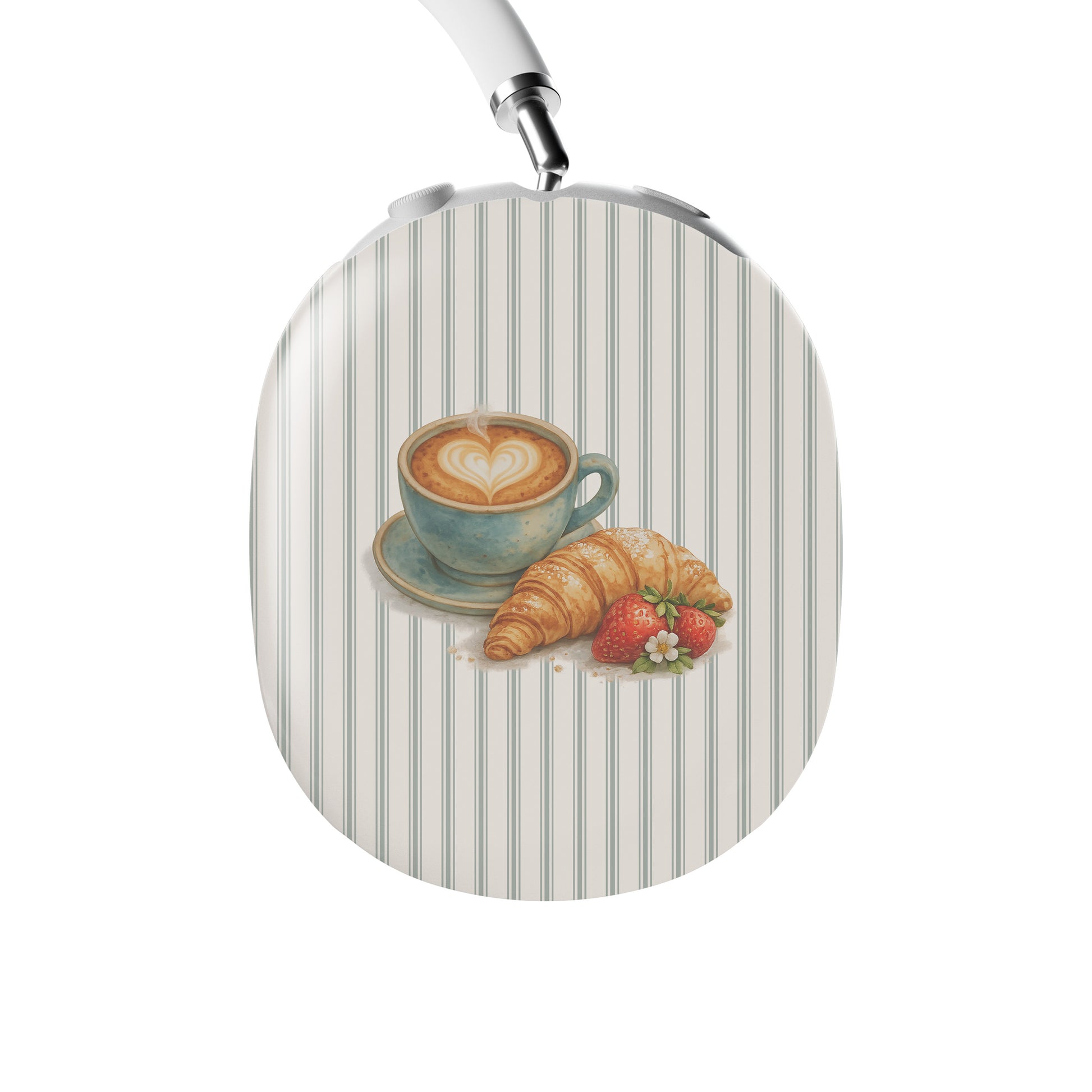 coffee croissant airpods max case cafe aesthetic headphones cover sage striped headphones case glossy protective airpods max case