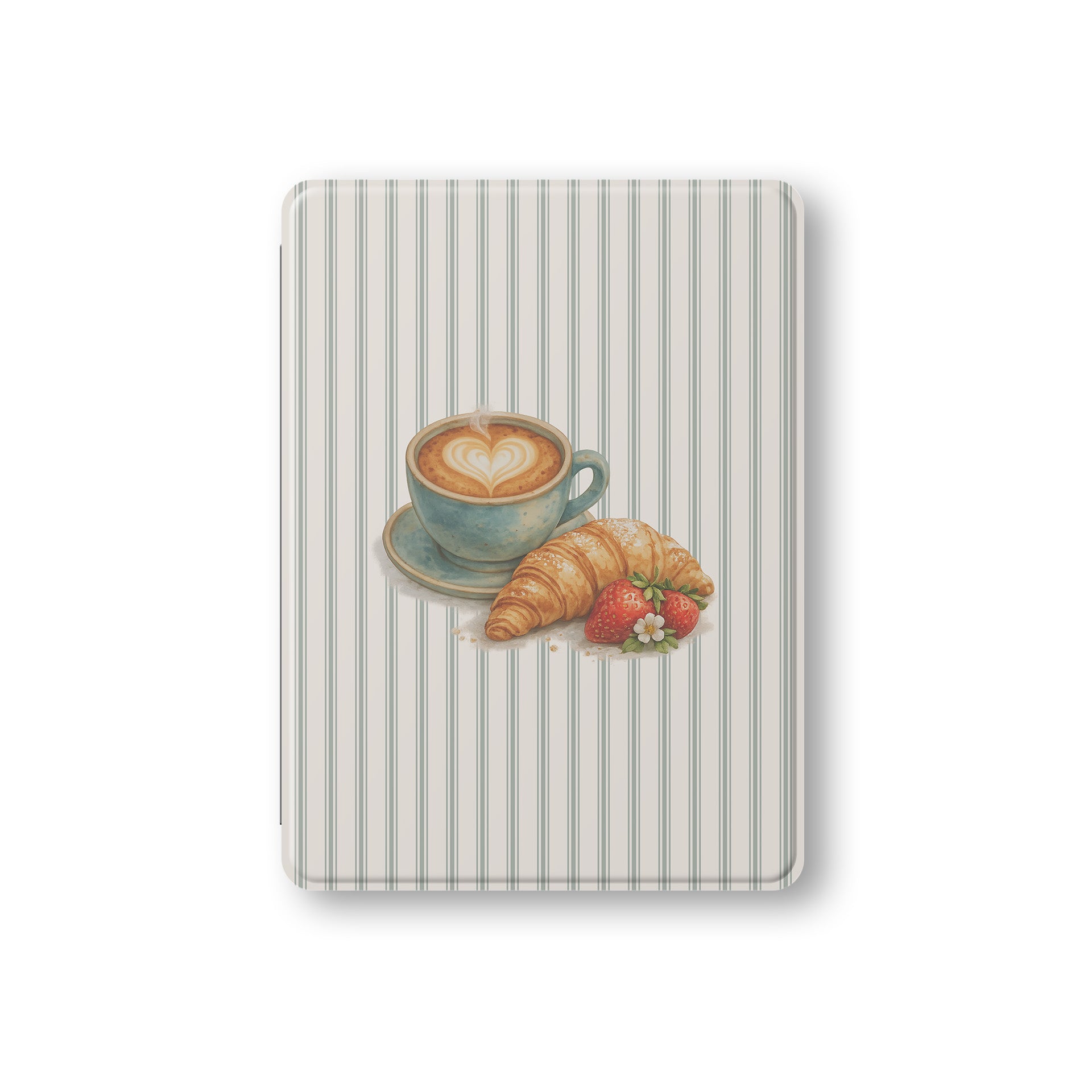 coffee croissant ipad case aesthetic striped ipad cover cute breakfast ipad case vegan leather ipad folio with pencil holder