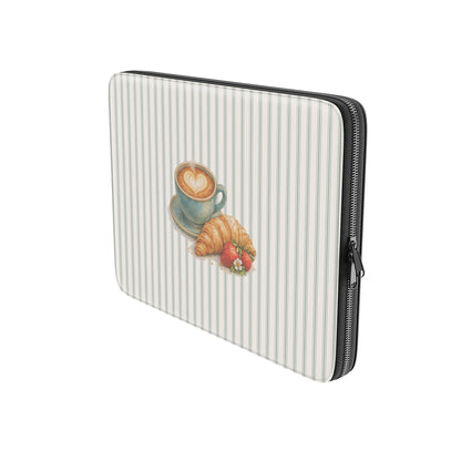 coffee laptop sleeve croissant laptop case sage green striped laptop sleeve aesthetic laptop bag neutral laptop sleeve coffee aesthetic case