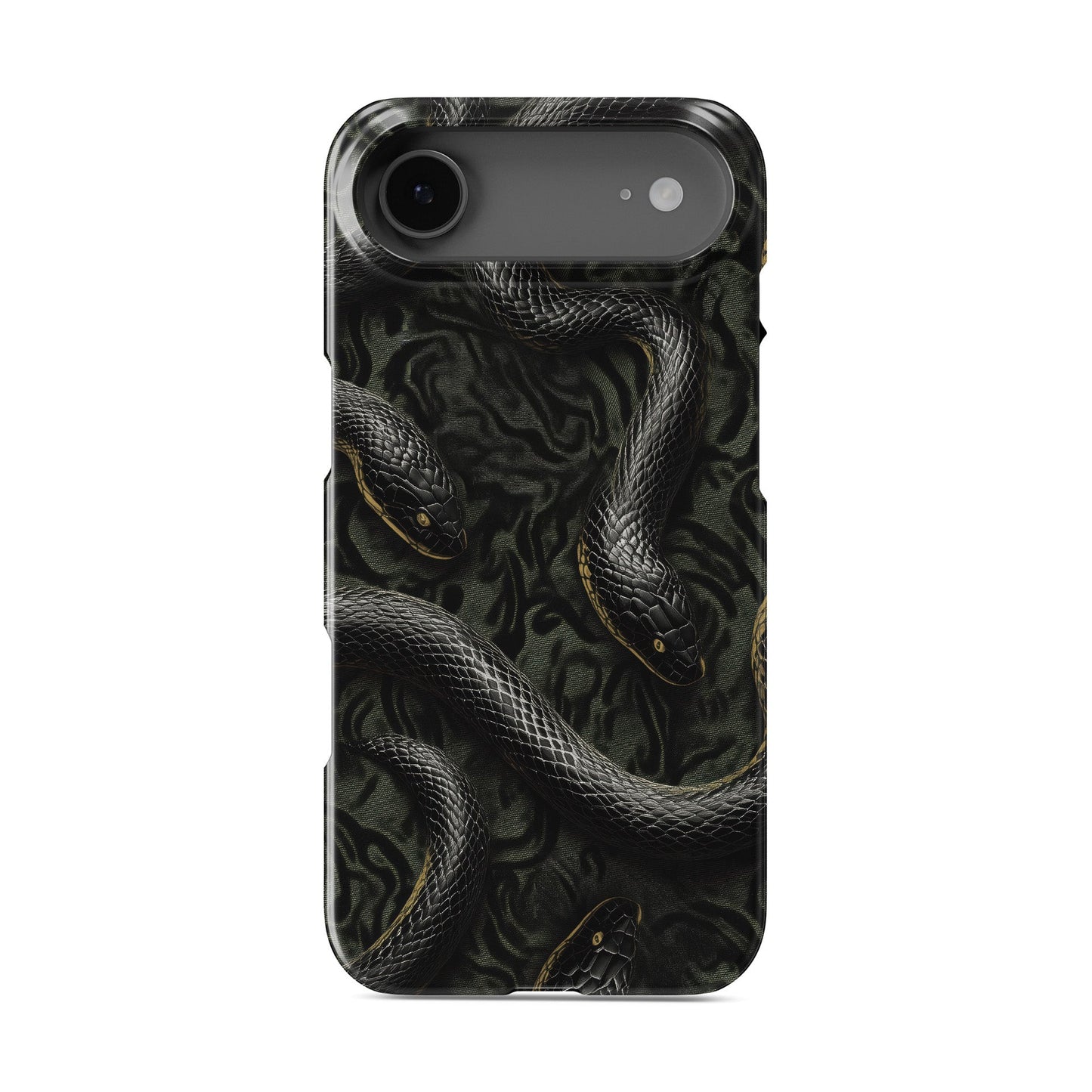 Glossy black snake snap phone case – slim durable gothic design