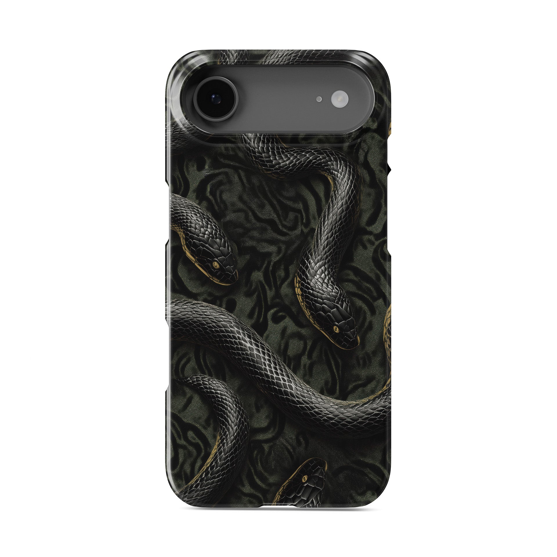 Glossy black snake snap phone case – slim durable gothic design