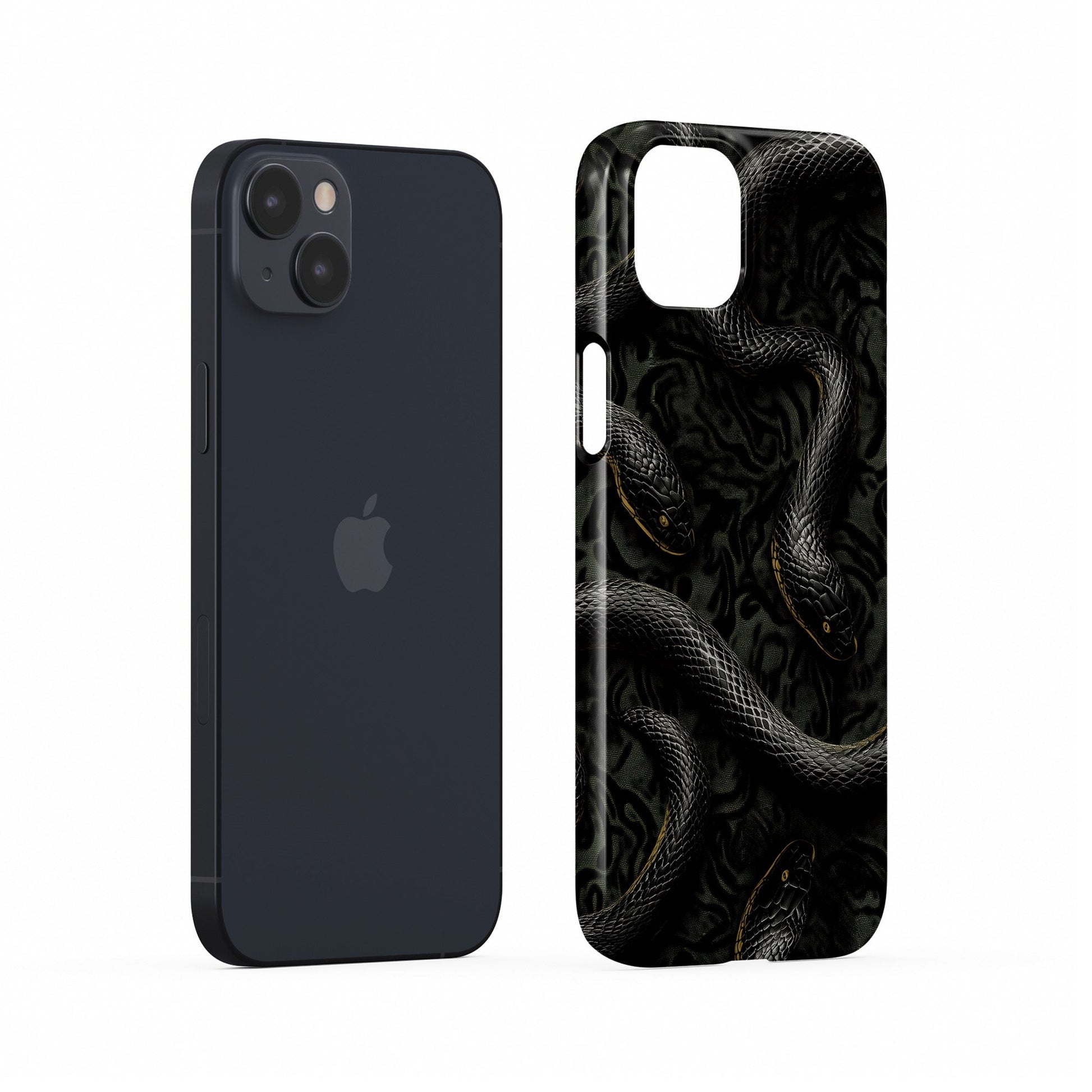 Glossy black snake snap phone case – slim protective gothic Halloween design