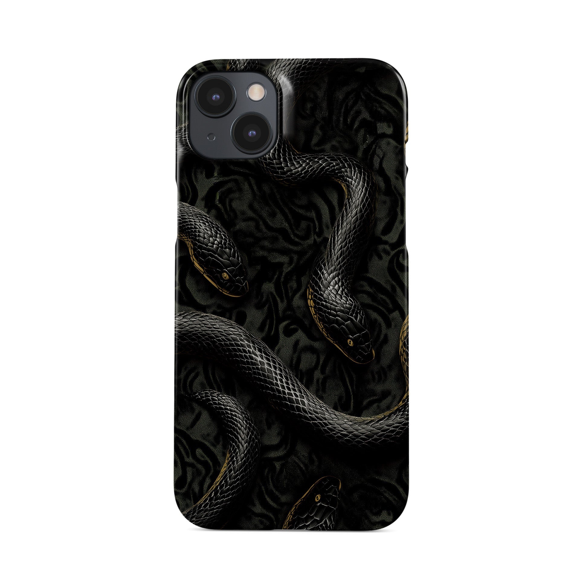 Glossy black snake snap phone case – slim protective gothic Halloween design