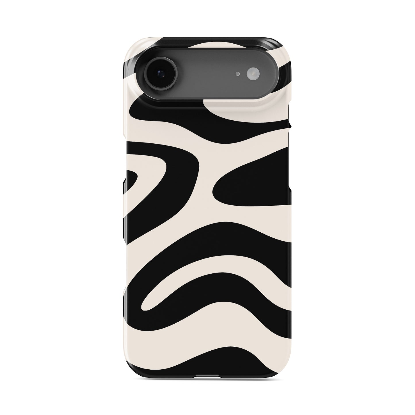 Black and cream abstract ripple snap phone case with flowing modern graphic pattern design