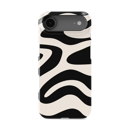 Black and cream abstract ripple snap phone case with flowing modern graphic pattern design