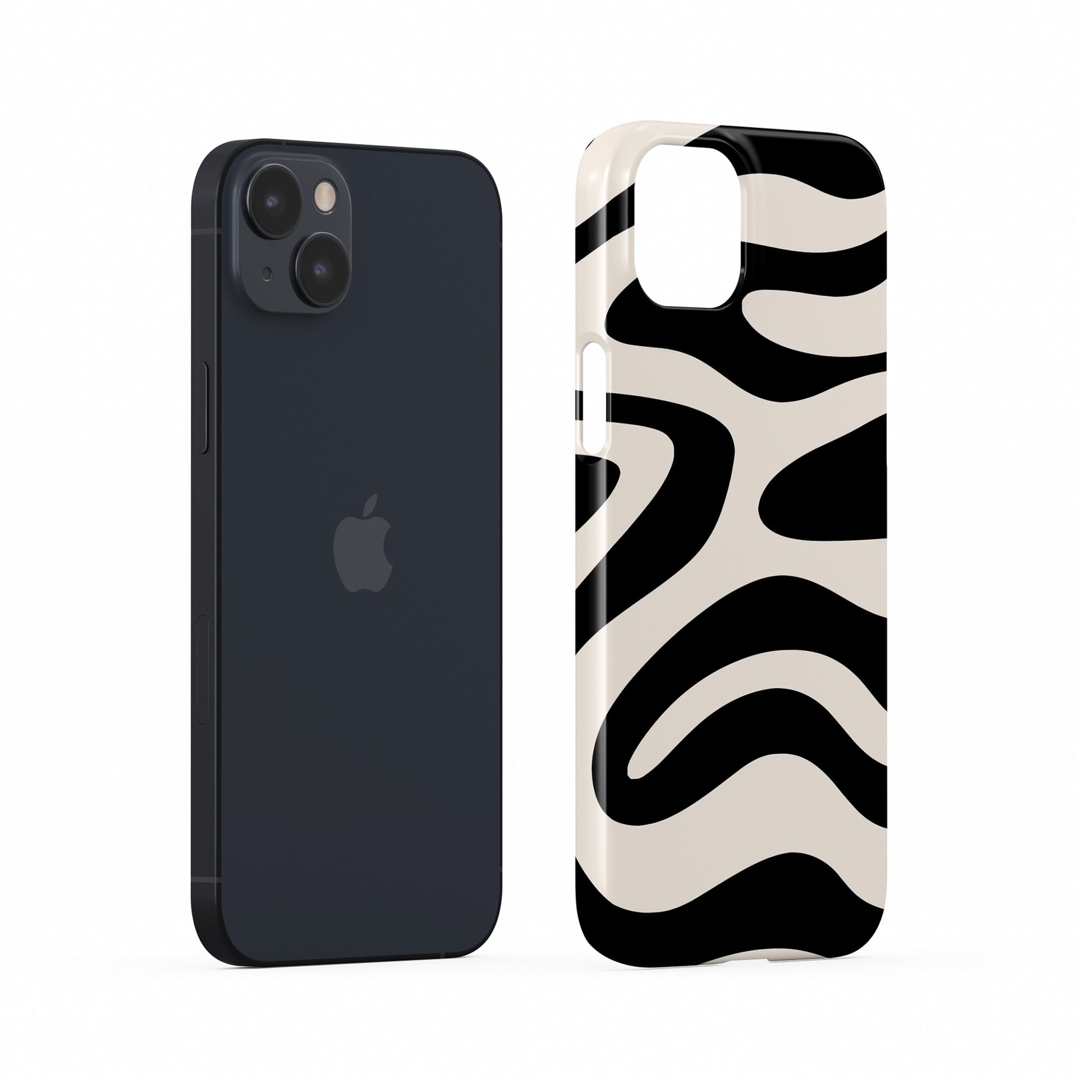 Black and cream abstract ripple snap phone case with flowing modern graphic pattern design