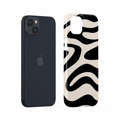 Black and cream abstract ripple snap phone case with flowing modern graphic pattern design