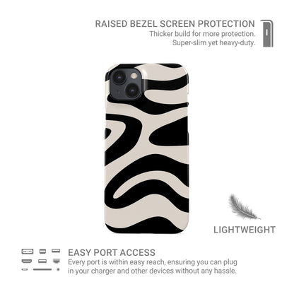 Black and cream abstract ripple snap phone case with flowing modern graphic pattern design