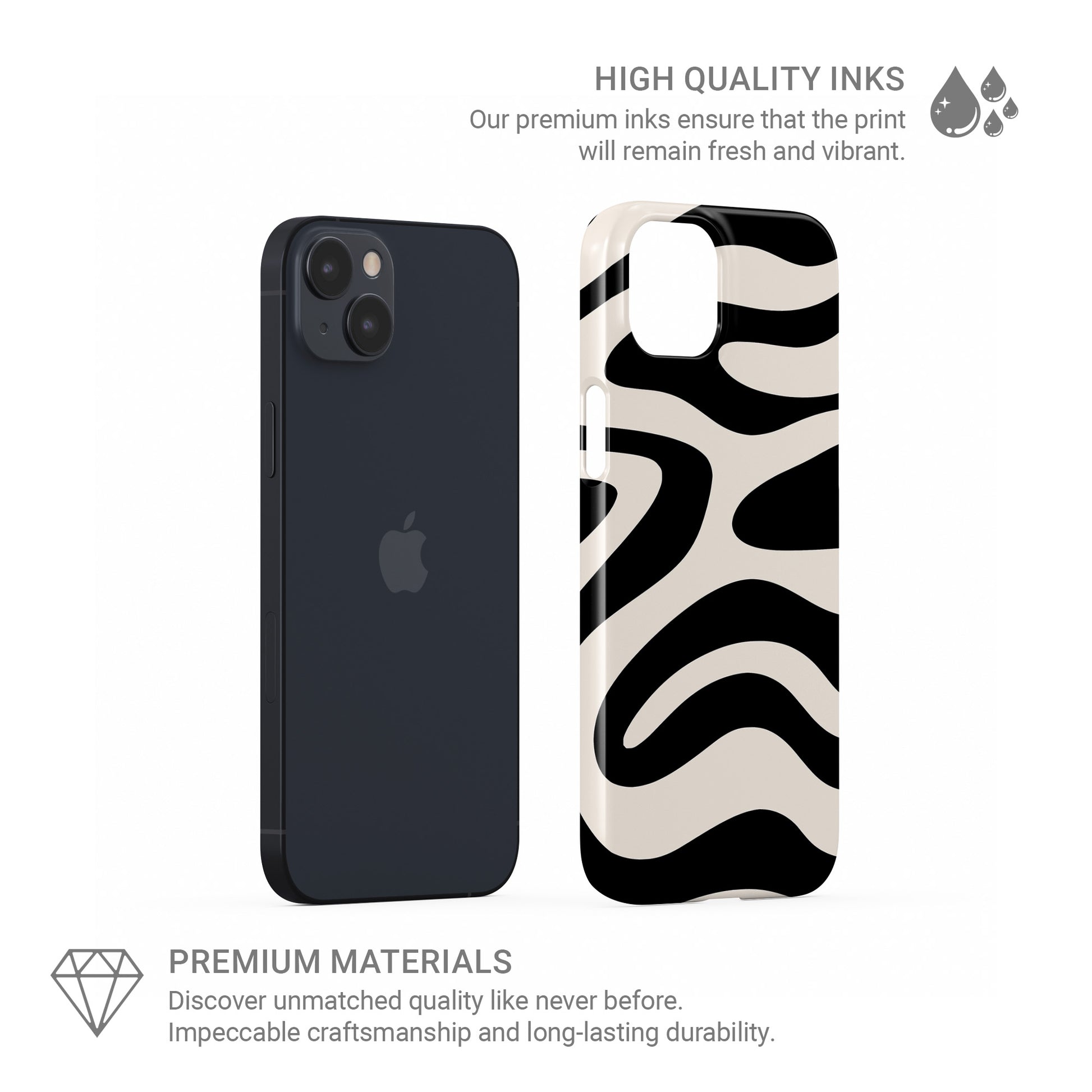 Black and cream abstract ripple snap phone case with flowing modern graphic pattern design