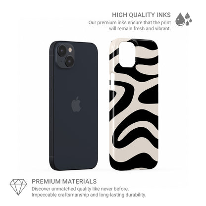 Black and cream abstract ripple snap phone case with flowing modern graphic pattern design