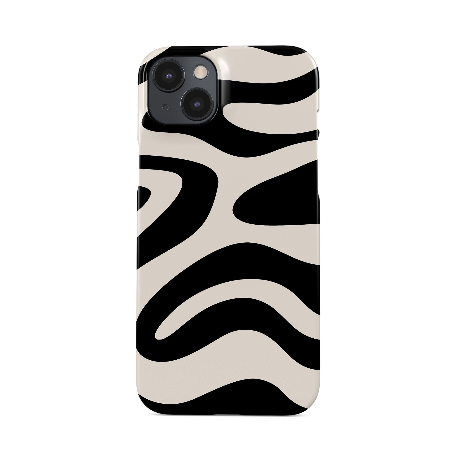 Black and cream abstract ripple snap phone case with flowing modern graphic pattern design