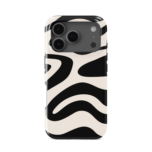 Black and cream abstract ripple tough phone case with flowing modern wave pattern design