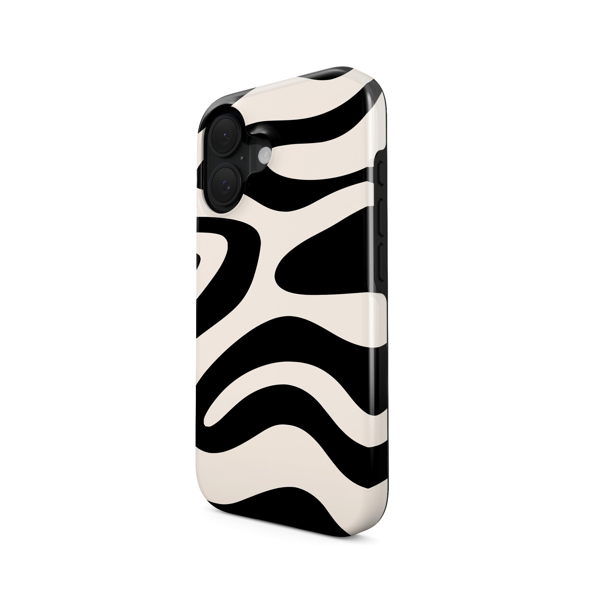 Black and cream abstract ripple tough phone case with flowing modern wave pattern design