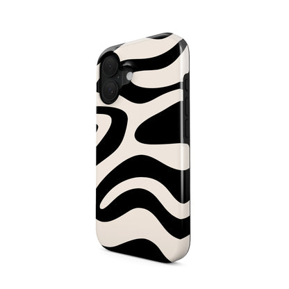 Black and cream abstract ripple tough phone case with flowing modern wave pattern design