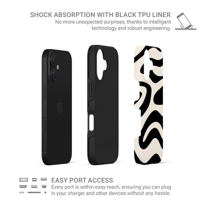 Black and cream abstract ripple tough phone case with flowing modern wave pattern design
