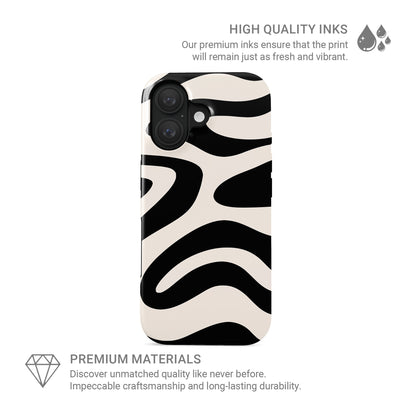 Black and cream abstract ripple tough phone case with flowing modern wave pattern design