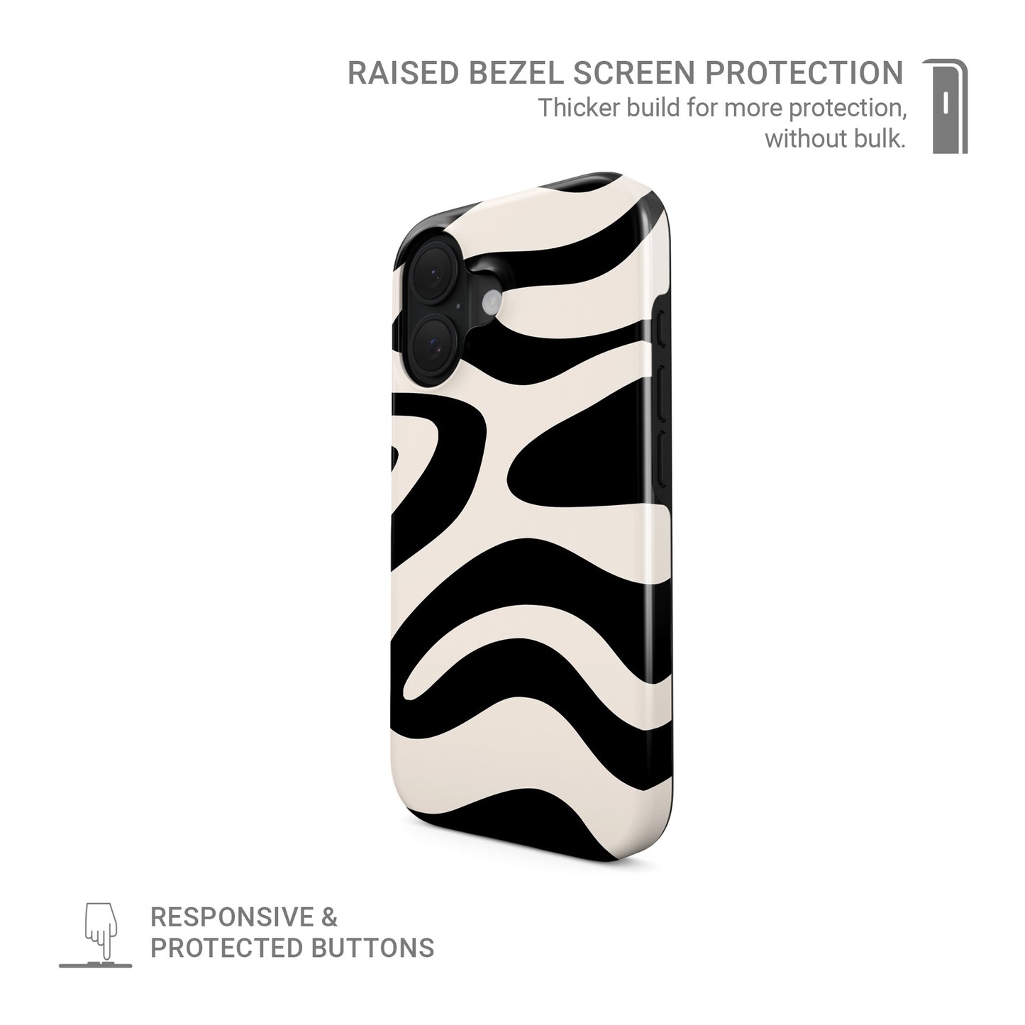 Black and cream abstract ripple tough phone case with flowing modern wave pattern design