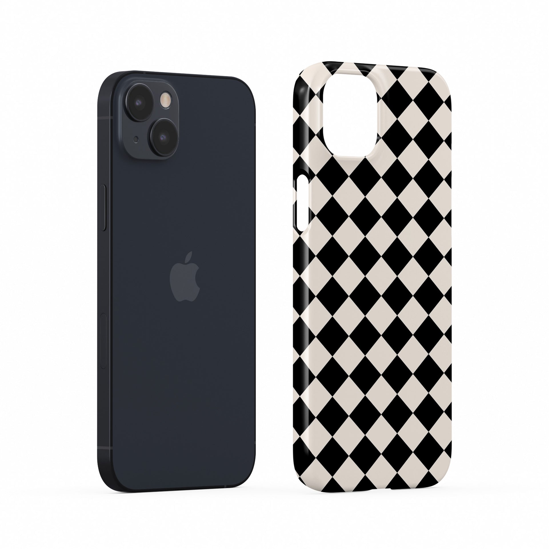 Black and cream harlequin checkerboard snap phone case with bold diamond pattern design