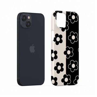 Black and cream floral snap phone case with split background petal pattern design
