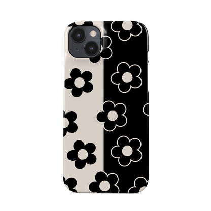 Black and cream floral snap phone case with split background petal pattern design