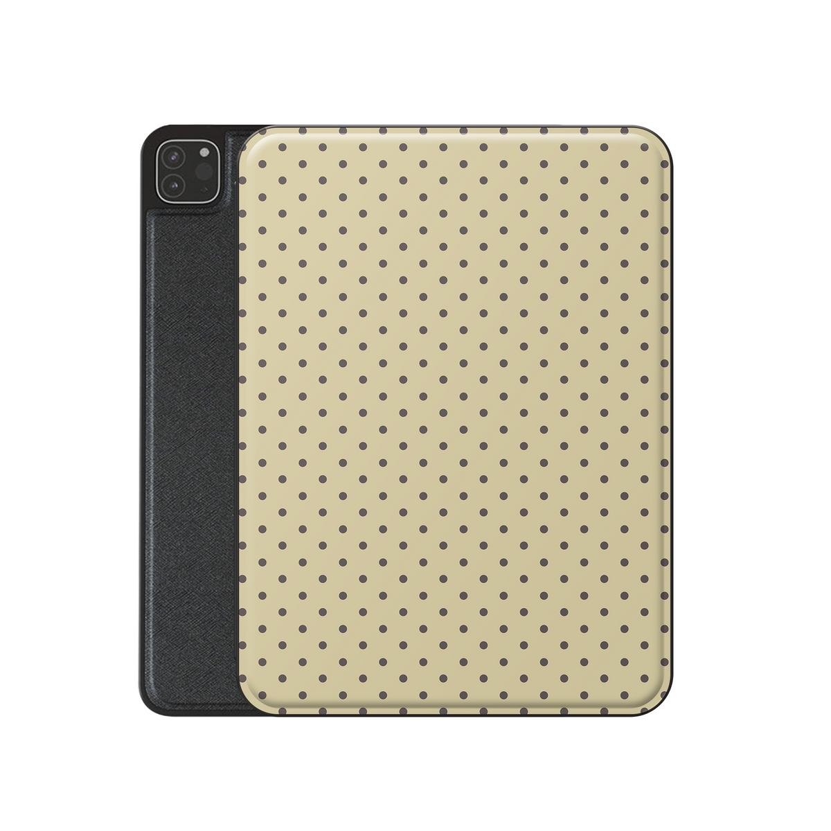 Cocoa Drops iPad Folio Case featuring small, evenly spaced cocoa-brown polka dots on a creamy vanilla background.