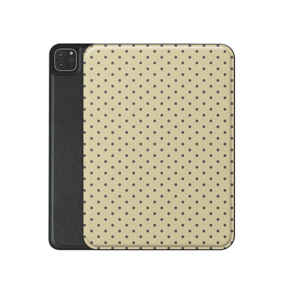 Cocoa Drops iPad Folio Case featuring small, evenly spaced cocoa-brown polka dots on a creamy vanilla background.