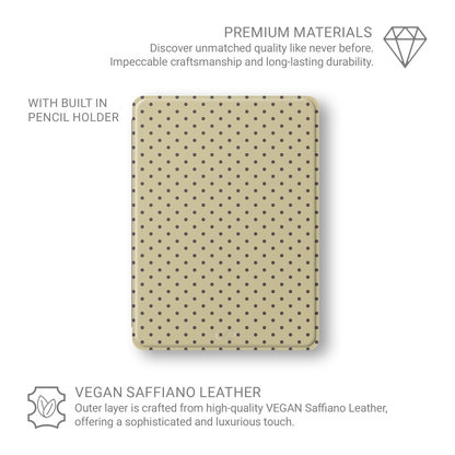 Cocoa Drops iPad Folio Case featuring small, evenly spaced cocoa-brown polka dots on a creamy vanilla background.