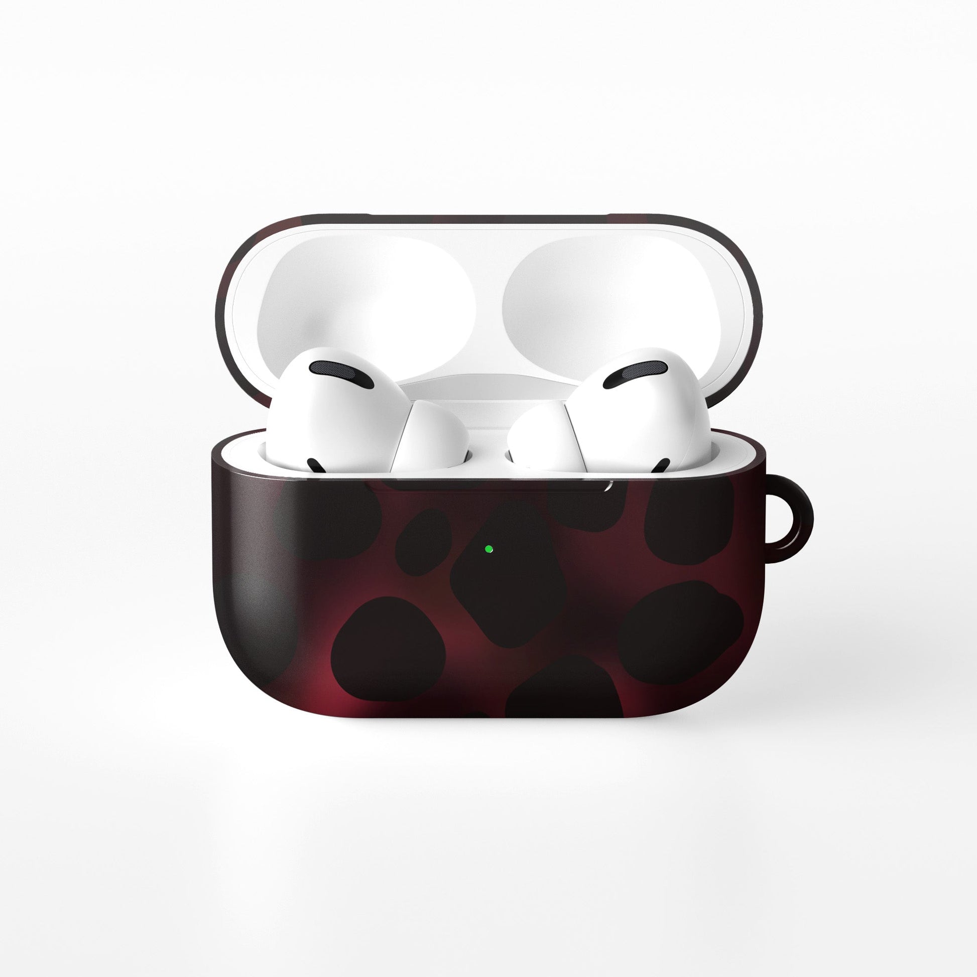 Crimson Ember AirPods tough case with deep red marble tortoise shell design, dual layer build, and glossy finish for everyday protection.