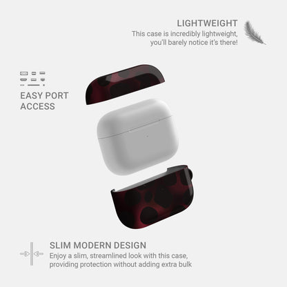 Crimson Ember AirPods tough case with deep red marble tortoise shell design, dual layer build, and glossy finish for everyday protection.