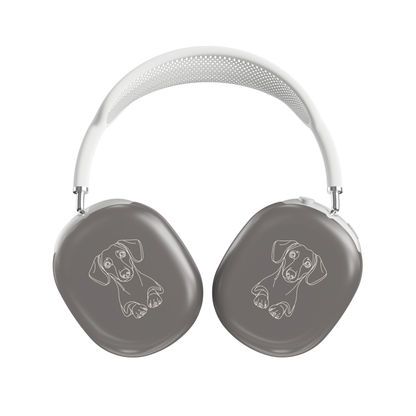 Sage Green AirPods Max ear-cup cover with pale Dachshund line art, long ears and paws.