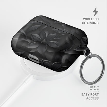 Dark Flora AirPods Tough Case with black floral gothic print and glossy impact-resistant shell.