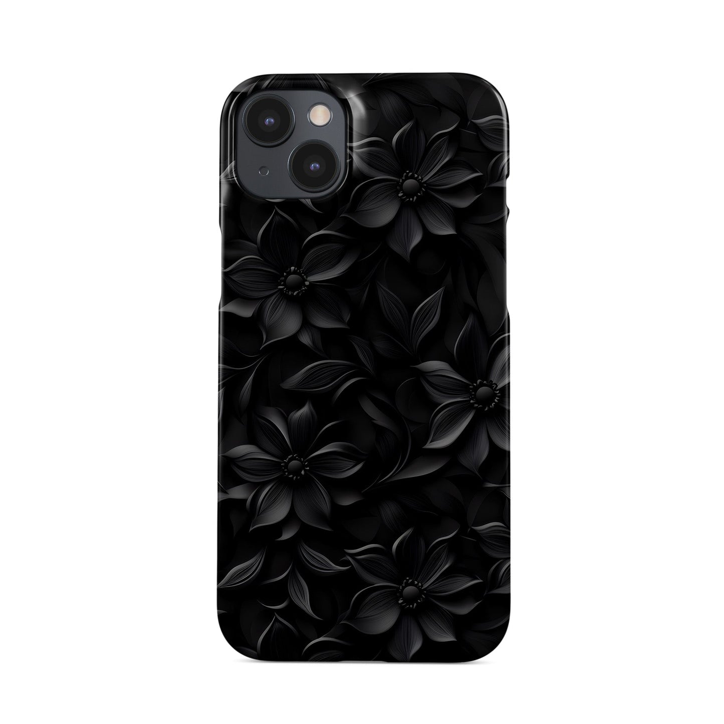 Glossy black flower snap phone case – protective slim and durable halloween gothic design
