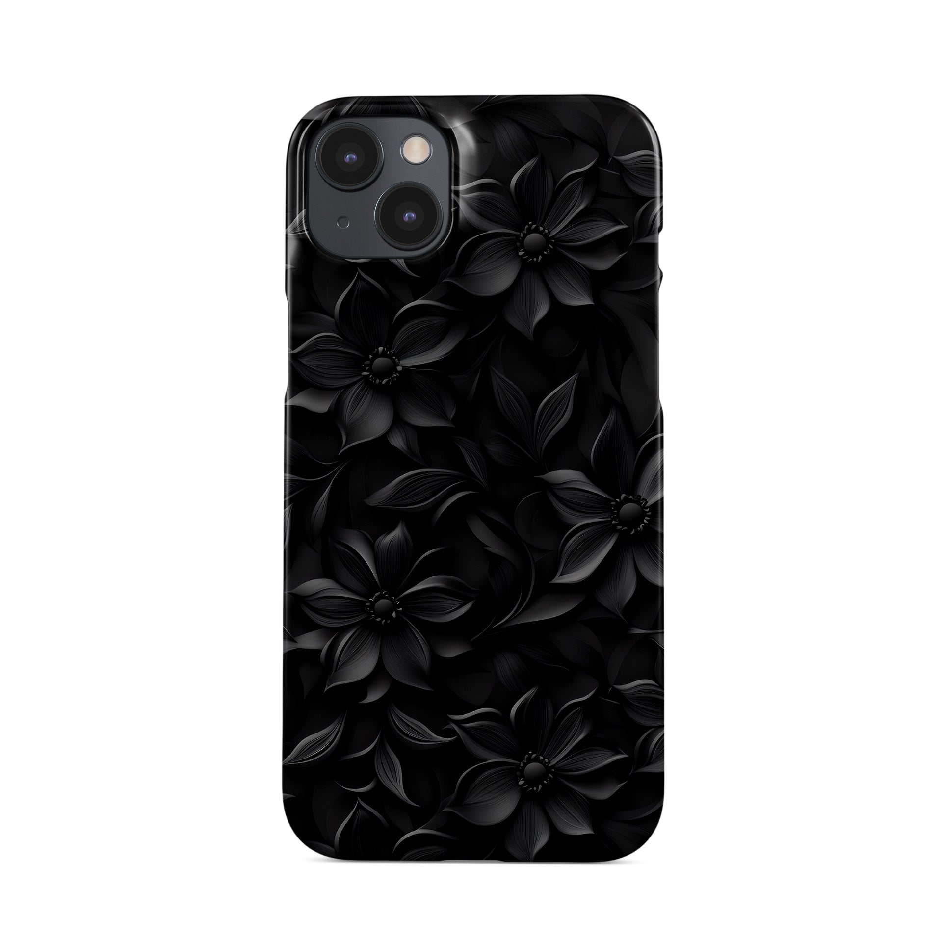 Glossy black flower snap phone case – protective slim and durable halloween gothic design