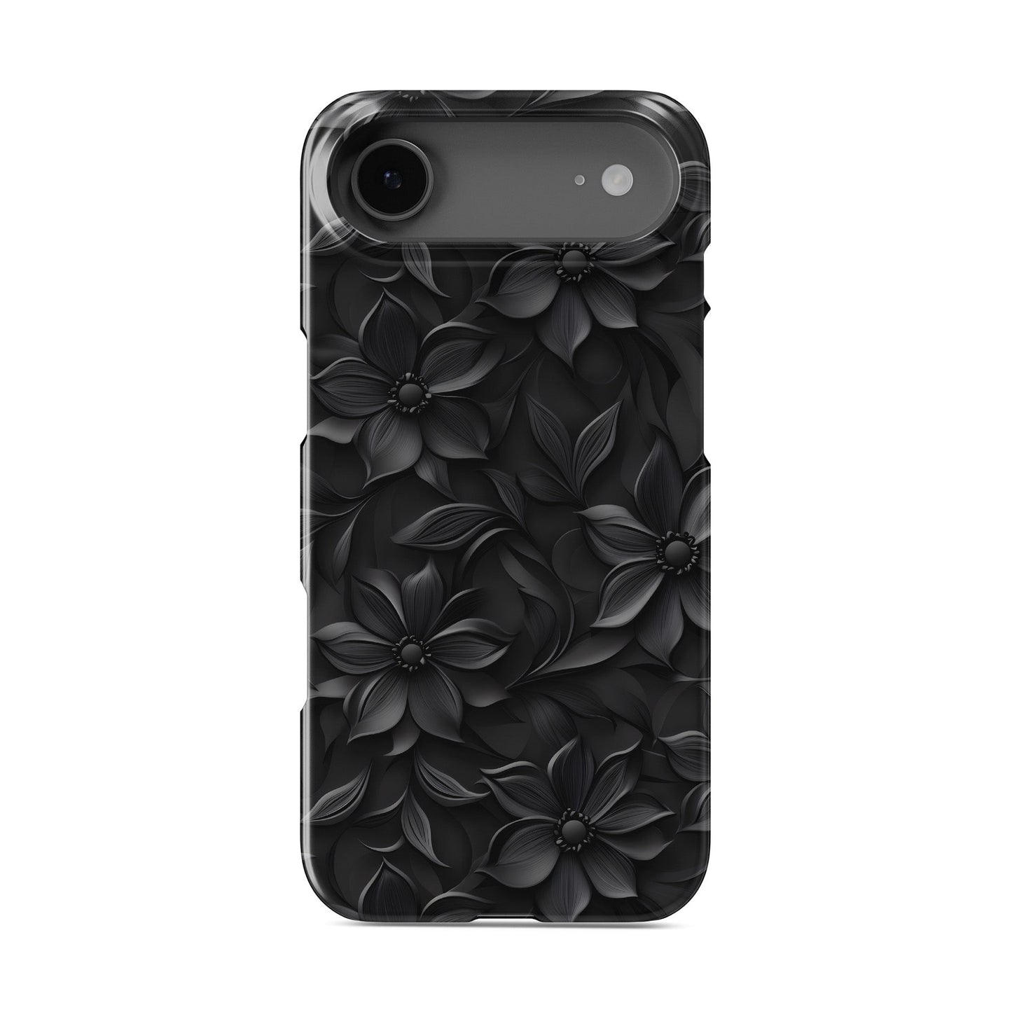 Glossy black flower snap phone case – protective slim and durable halloween gothic design