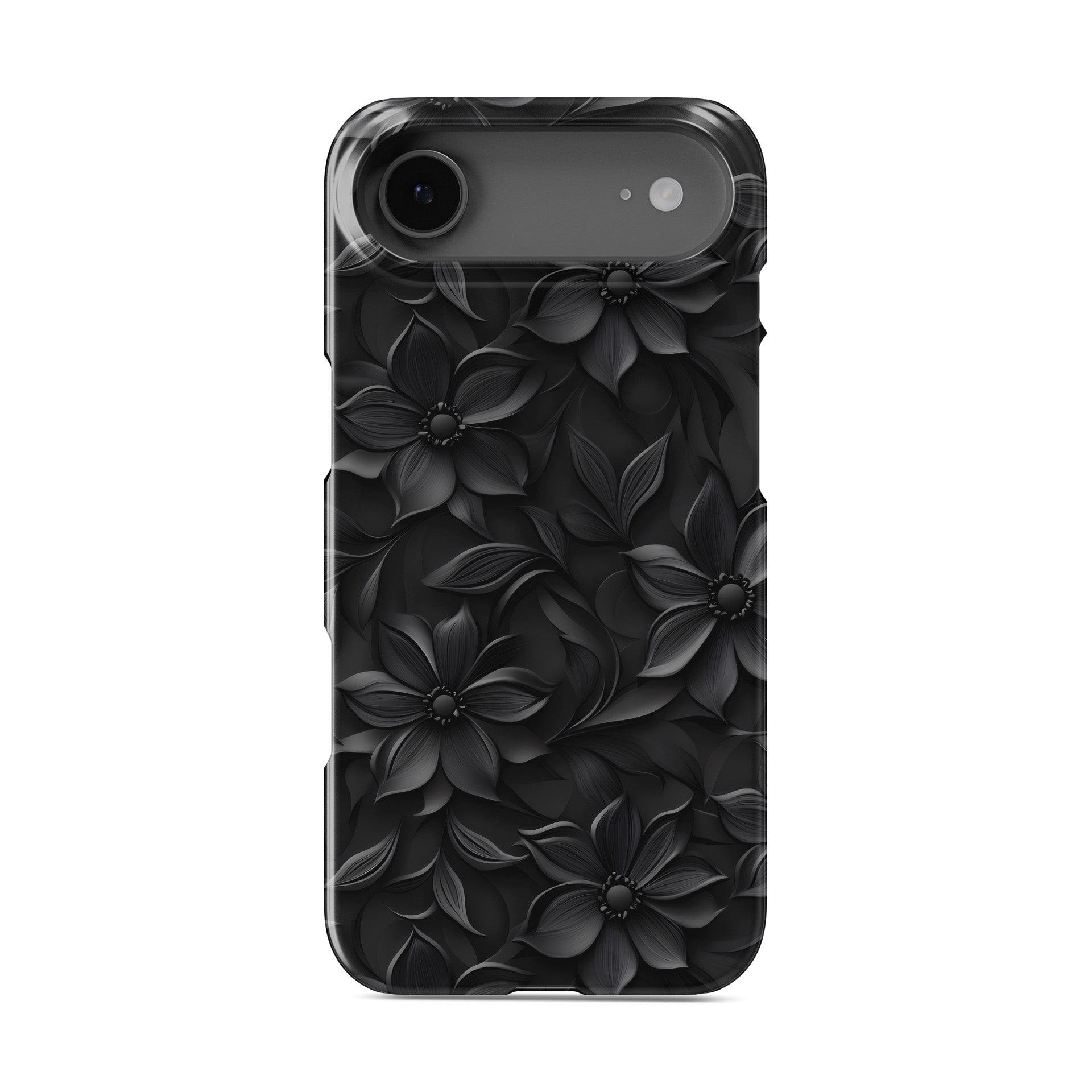 Glossy black flower snap phone case – protective slim and durable halloween gothic design