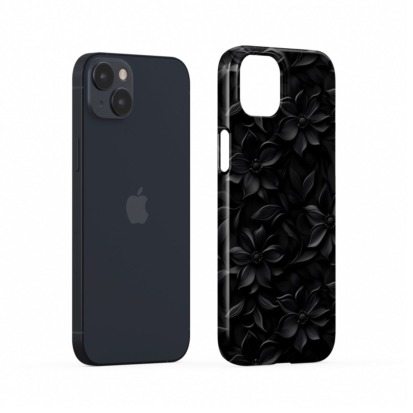 Glossy black flower snap phone case – protective slim and durable halloween gothic design