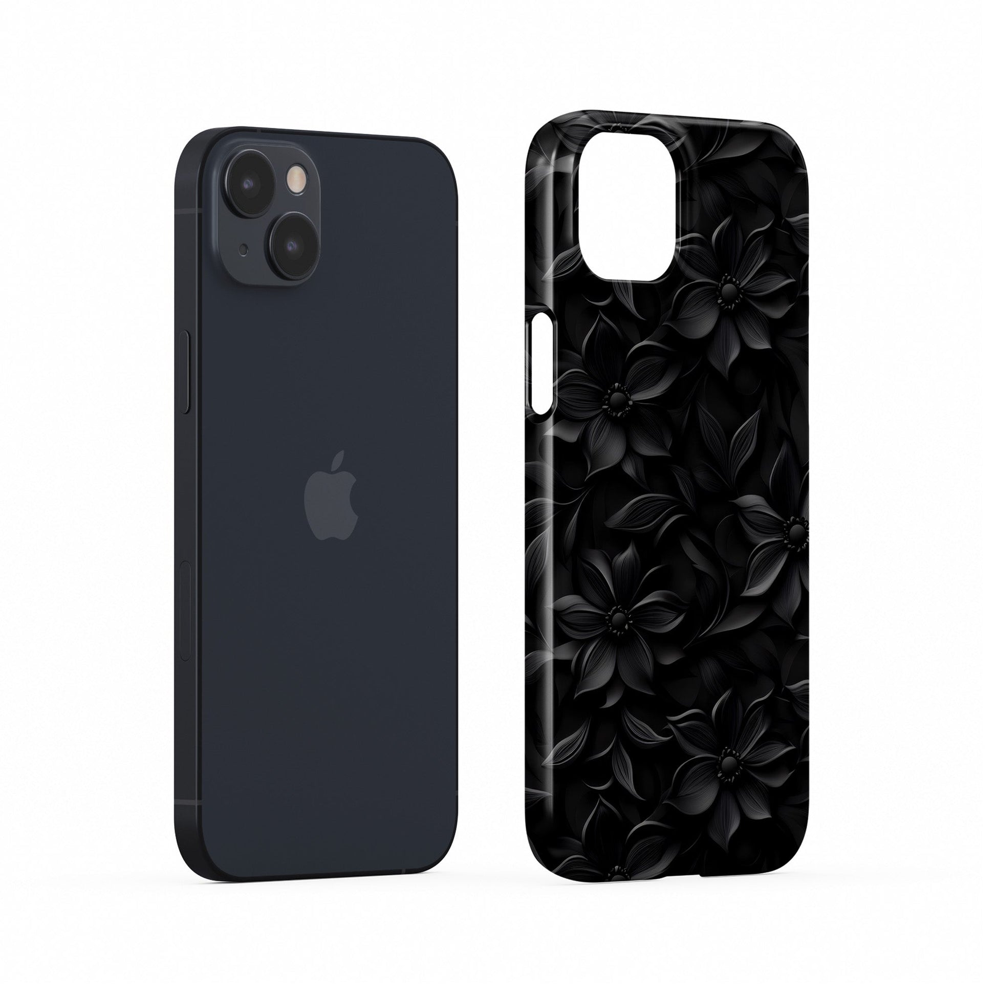Glossy black flower snap phone case – protective slim and durable halloween gothic design