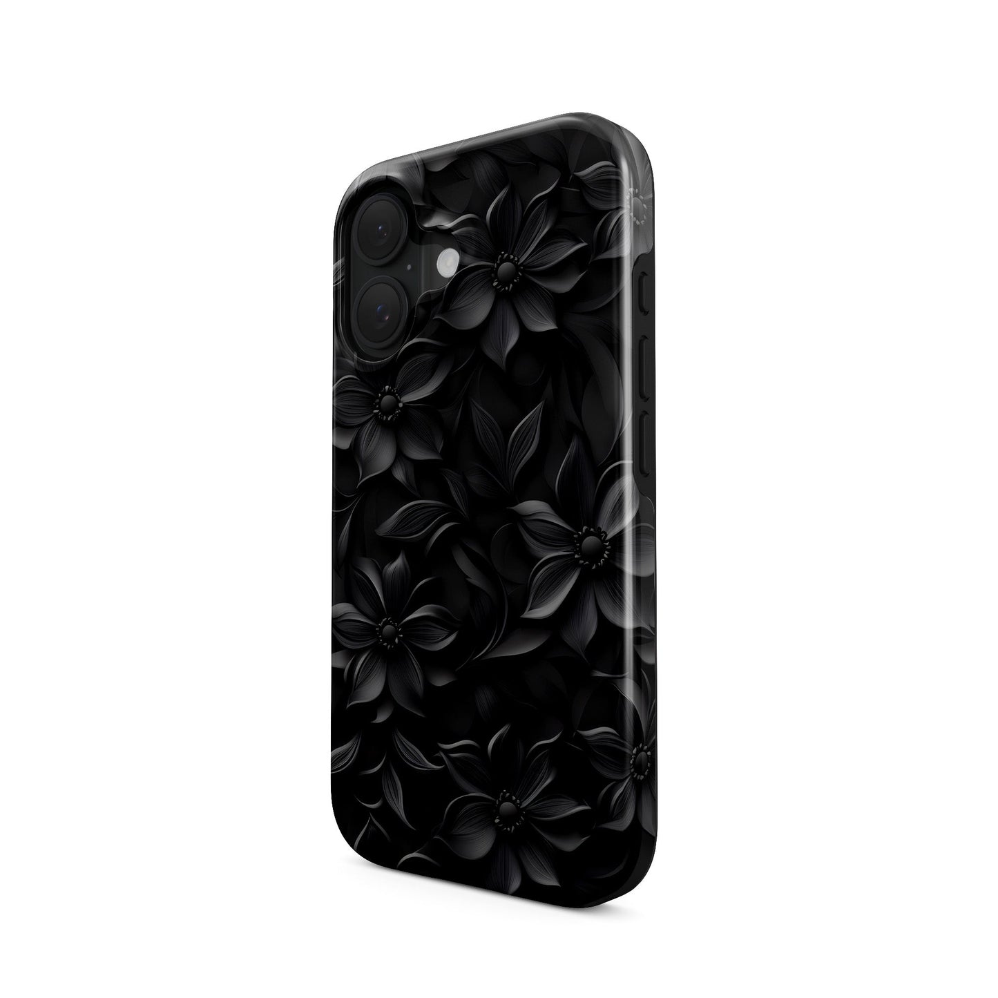 Dark Flora Tough Phone Case with black floral pattern and dual-layer protection