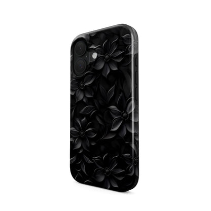 Dark Flora Tough Phone Case with black floral pattern and dual-layer protection