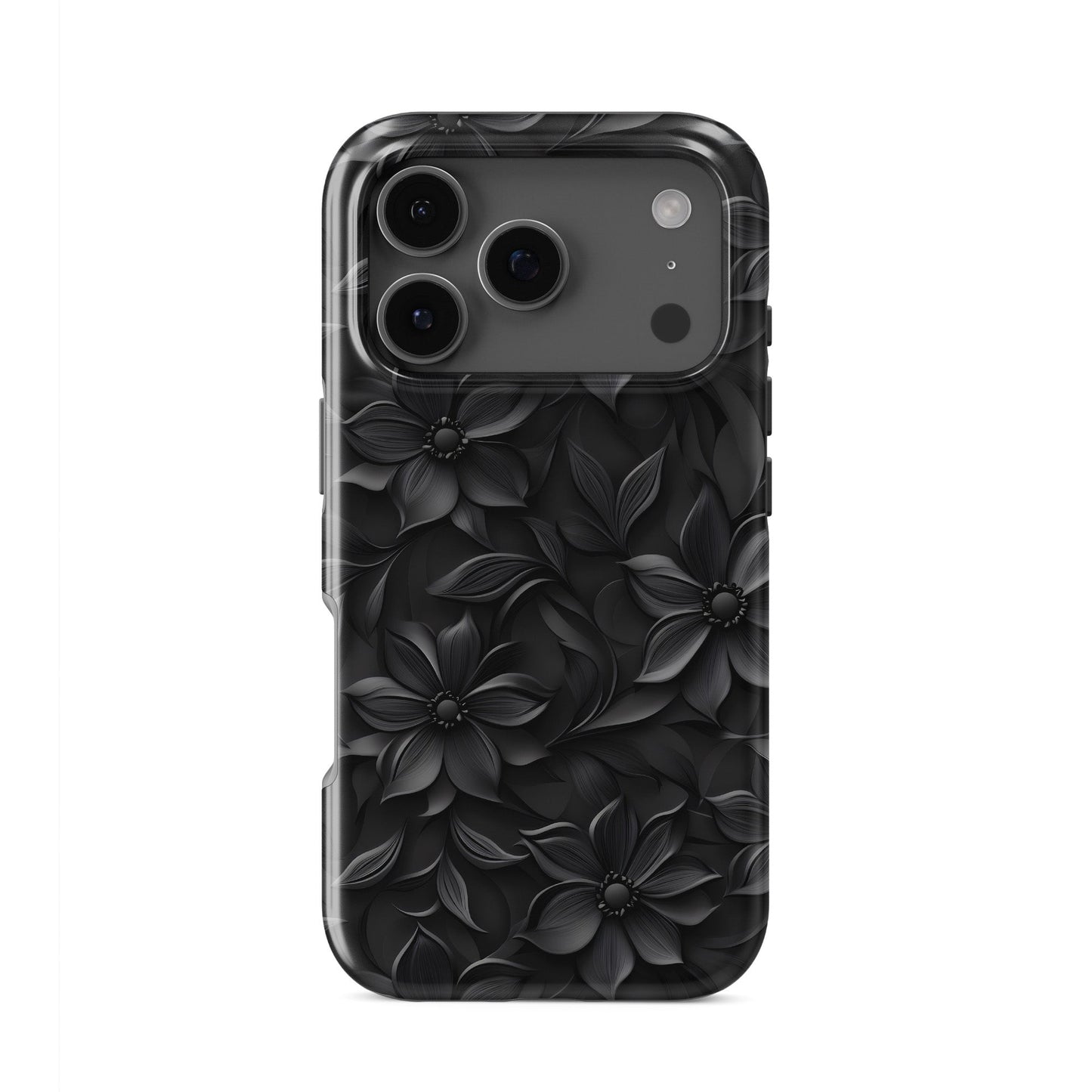 Dark Flora Tough Phone Case with black floral pattern and dual-layer protection